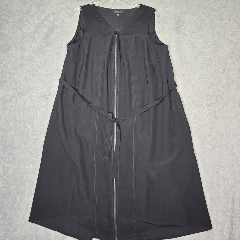 ELLOS Dress Black Zip Front Pockets Sheith Women's Plus Size 16 W Belted Lined